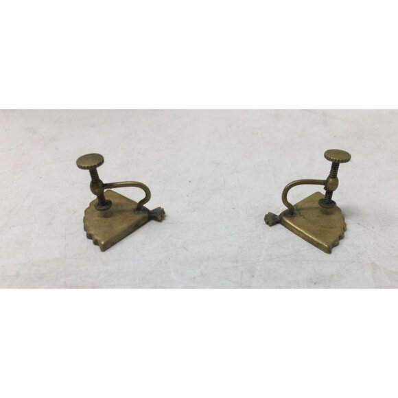 Vintage Women's Japanese Damascene fan K24 Gold Tone Screw Back Earrings - Picture 3 of 6